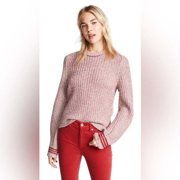 NWT RAG & BONE Cheryl Stripe Cuff Wool Blend Sweater In Grey Red - Picture 2 of 9